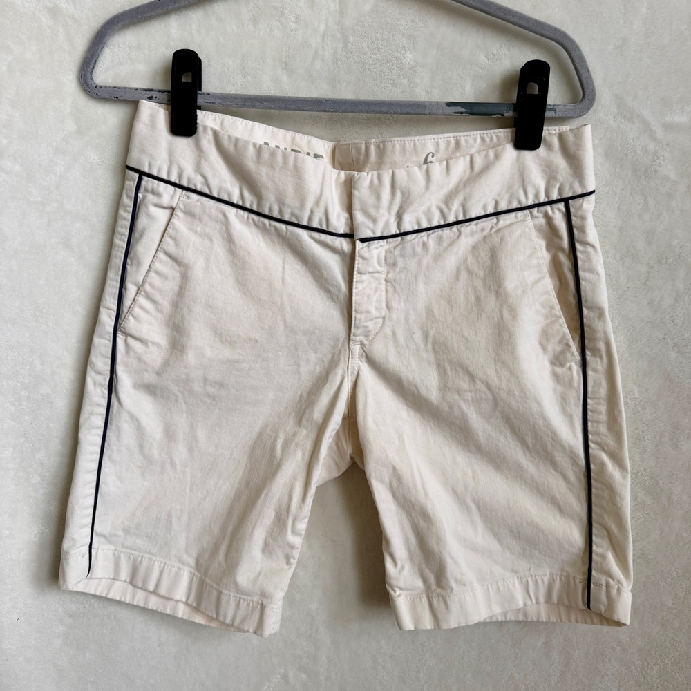 J.Crew Piped Andie Cream Bermuda Shorts Black Trim Size 6 Cotton Blend Chino